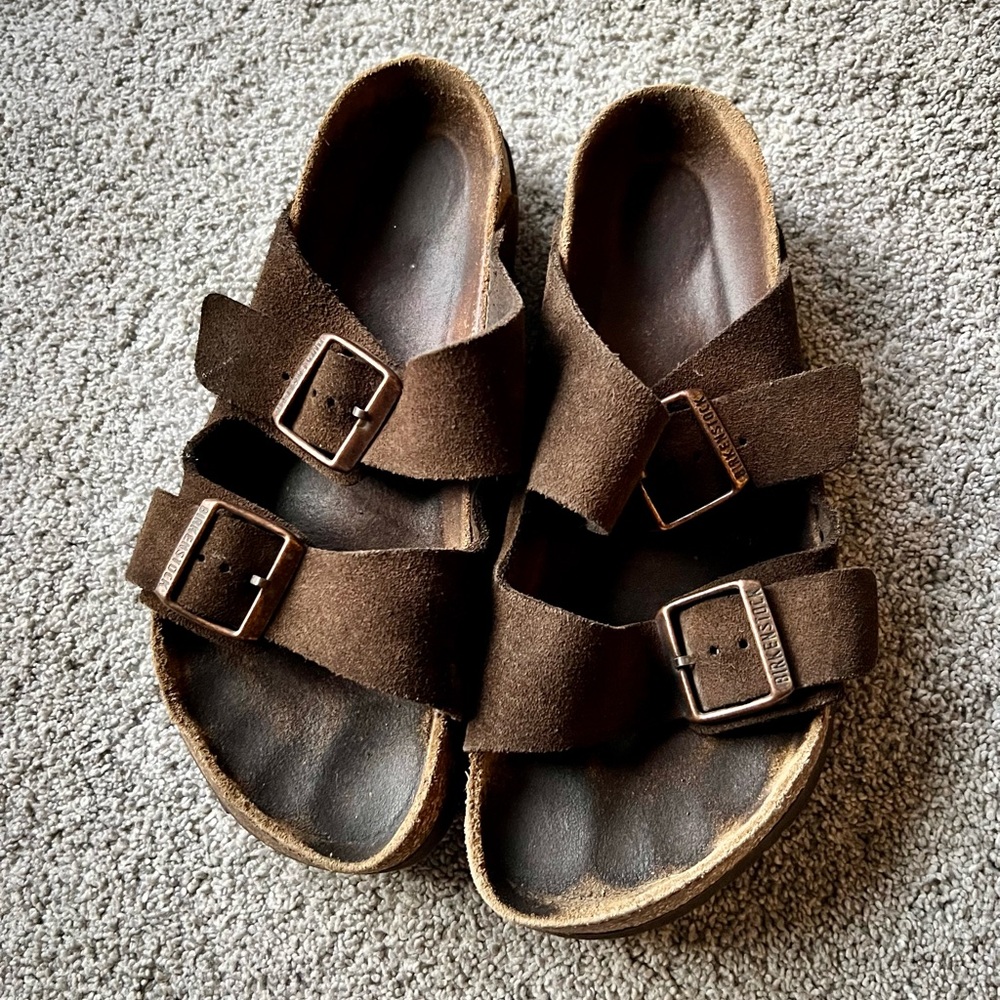 Birkenstock Arizona Size 39 Brown Suede Leather Slides